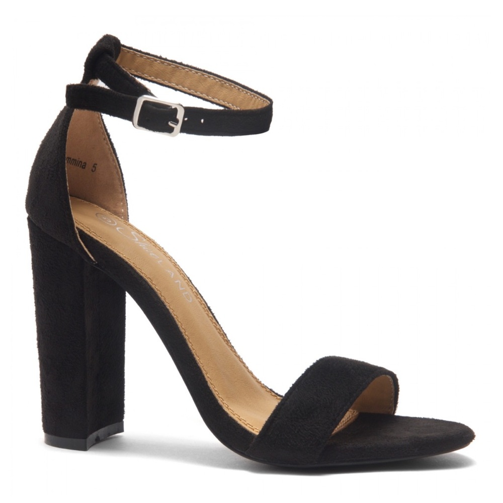 Shoe Land Black Open Toe Ankle Strap Chunky Heels – Size 8